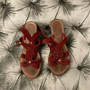 Fiorentini + Baker size 38 red suede strap braided strap sandal